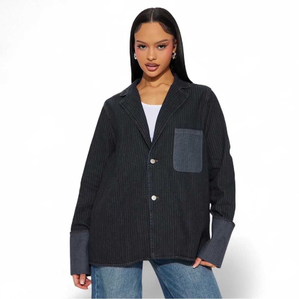 Fashion Nova Cuffed Oversized Denim Blazer